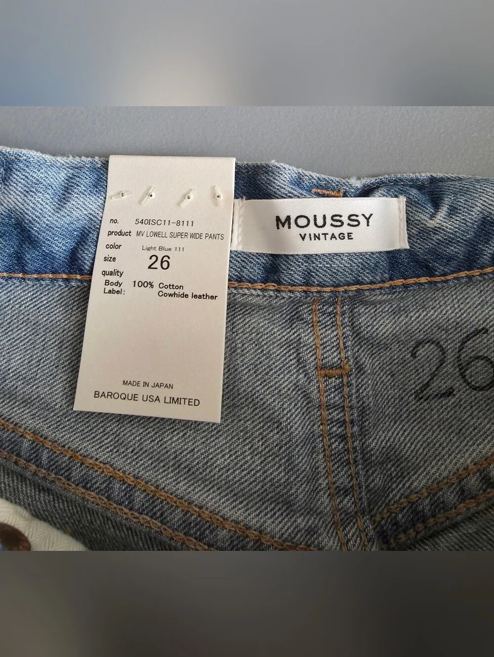 NWT Moussy Vintage MV Lowell Super Wide Pants Light Blue Women's Size 26